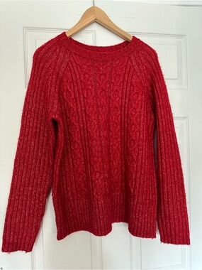 Small - Red Cable-Knit Women's Sweater